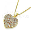 Oro Laminado Pendant Necklace, Gold Filled Style Heart Design, with Garnet and White Micro Pave, Polished, Golden Finish, 04.156.0356.1.20