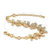 Oro Laminado Fancy Bracelet, Gold Filled Style Flower and Heart Design, with White Crystal, Polished, Golden Finish, 03.171.0052.07