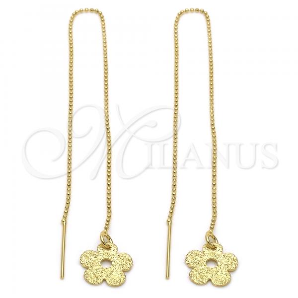 Oro Laminado Threader Earring, Gold Filled Style Flower Design, Matte Finish, Golden Finish, 5.118.007.1