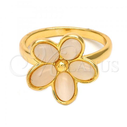 Oro Laminado Multi Stone Ring, Gold Filled Style Flower Design, with Brown Opal, Polished, Golden Finish, 01.65.1016.08 (Size 8)