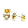 Oro Laminado Stud Earring, Gold Filled Style Heart Design, with Garnet Micro Pave, Polished, Golden Finish, 02.156.0623.1