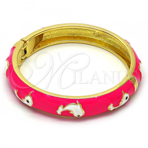 Oro Laminado Individual Bangle, Gold Filled Style Dolphin Design, Dark Pink Enamel Finish, Golden Finish, 07.246.0001.2.02 (10 MM Thickness, Size 2 - 1.75 Diameter)