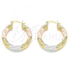 Oro Laminado Medium Hoop, Gold Filled Style and Hollow Matte Finish, Tricolor, 02.170.0132.1.30