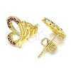 Oro Laminado Stud Earring, Gold Filled Style Butterfly Design, with Ruby Micro Pave, Polished, Golden Finish, 02.156.0387.2