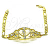 Oro Laminado Fancy Bracelet, Gold Filled Style San Judas and Figaro Design, with White Crystal, Polished, Golden Finish, 03.253.0079.07