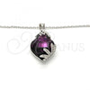 Rhodium Plated Pendant Necklace, Flower Design, with Amethyst Swarovski Crystals and White Micro Pave, Polished, Rhodium Finish, 04.239.0013.2.16