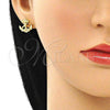 Oro Laminado Stud Earring, Gold Filled Style Anchor Design, with White Micro Pave, Polished, Golden Finish, 02.156.0570