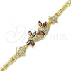 Oro Laminado Fancy Bracelet, Gold Filled Style Dragon-Fly and Heart Design, with Garnet and White Cubic Zirconia, Polished, Golden Finish, 03.210.0119.2.07