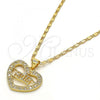 Oro Laminado Pendant Necklace, Gold Filled Style Mom Design, with White Cubic Zirconia, Polished, Golden Finish, 04.156.0089.1.18