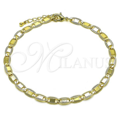 Oro Laminado Basic Anklet, Gold Filled Style Mariner Design, Diamond Cutting Finish, Golden Finish, 04.63.1417.10