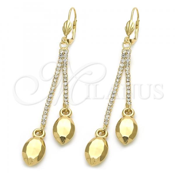 Oro Laminado Long Earring, Gold Filled Style with  Cubic Zirconia, Golden Finish, 5.101.005
