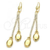 Oro Laminado Long Earring, Gold Filled Style with  Cubic Zirconia, Golden Finish, 5.101.005
