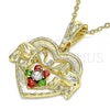 Oro Laminado Fancy Pendant, Gold Filled Style Heart and Elephant Design, with White Crystal, Polished, Tricolor, 05.351.0116