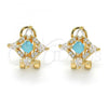 Oro Laminado Stud Earring, Gold Filled Style Teardrop Design, with Aqua Blue and White Cubic Zirconia, Polished, Golden Finish, 02.217.0081.5 *PROMO*