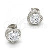 Sterling Silver Stud Earring, Heart Design, with White Cubic Zirconia and White Micro Pave, Polished,, 02.285.0030