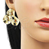 Oro Laminado Stud Earring, Gold Filled Style Flower Design, Polished, Golden Finish, 02.213.0671