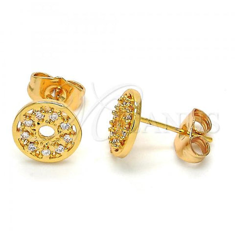 Oro Laminado Stud Earring, Gold Filled Style with White Cubic Zirconia, Polished, Golden Finish, 02.310.0011