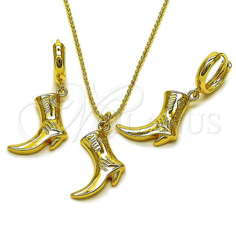 Oro Laminado Earring and Pendant Adult Set, Gold Filled Style Shoes Design, Polished, Golden Finish, 10.341.0016