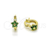 Oro Laminado Small Hoop, Gold Filled Style Flower Design, with Green Cubic Zirconia, Polished, Golden Finish, 02.210.0502.5.10