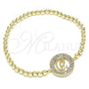 Oro Laminado Fancy Bracelet, Gold Filled Style Expandable Bead and Ball Design, with White Micro Pave, Polished, Golden Finish, 03.299.0043.07