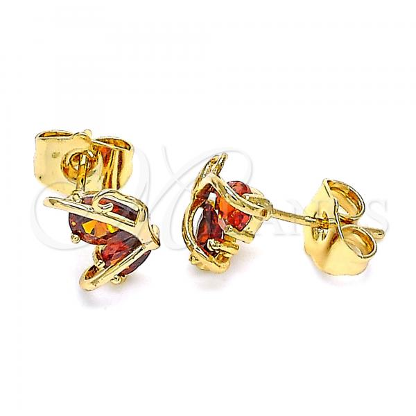 Oro Laminado Stud Earring, Gold Filled Style Butterfly Design, with Garnet Cubic Zirconia, Polished, Golden Finish, 02.387.0023.1