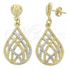 Oro Laminado Dangle Earring, Gold Filled Style Teardrop Design, Diamond Cutting Finish, Two Tone, 02.55.0016