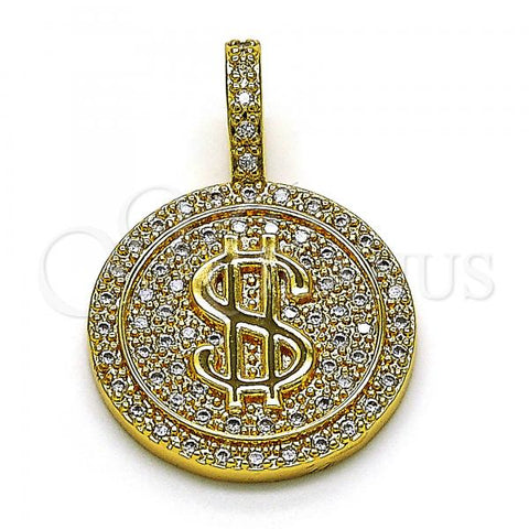 Oro Laminado Fancy Pendant, Gold Filled Style Money Sign Design, with White Micro Pave, Polished, Golden Finish, 05.342.0137