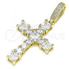 Oro Laminado Fancy Pendant, Gold Filled Style Cross Design, with White Cubic Zirconia, Polished, Golden Finish, 05.373.0005