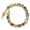 Oro Laminado Tennis Bracelet, Gold Filled Style with Multicolor Cubic Zirconia, Polished, Golden Finish, 03.283.0022.2.08