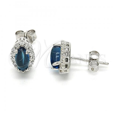 Sterling Silver Stud Earring, with White and Blue Topaz Cubic Zirconia, Polished, Rhodium Finish, 02.186.0024