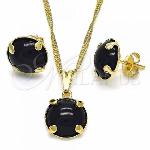 Oro Laminado Earring and Pendant Adult Set, Gold Filled Style with Black Cubic Zirconia, Polished, Golden Finish, 10.09.0038.2.18