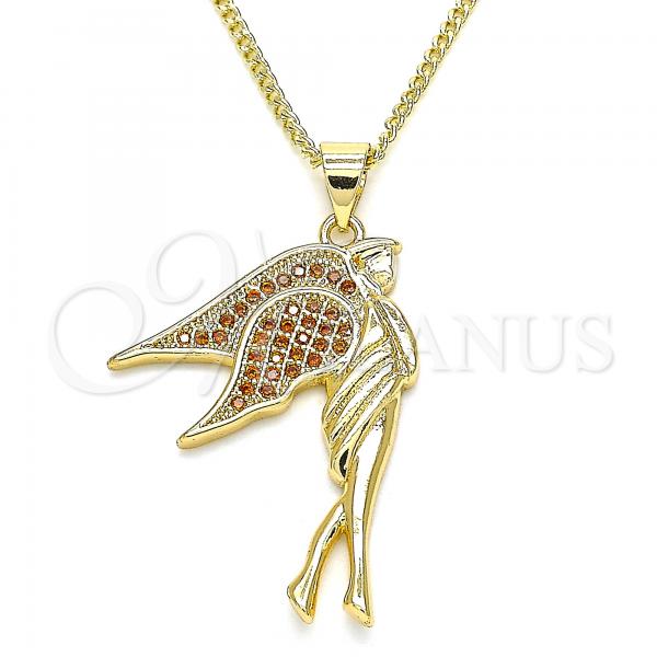 Oro Laminado Pendant Necklace, Gold Filled Style Angel Design, with Garnet Micro Pave, Polished, Golden Finish, 04.344.0021.1.20