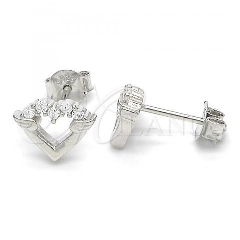 Sterling Silver Stud Earring, Heart Design, with White Micro Pave, Polished, Rhodium Finish, 02.336.0061