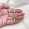 Oro Laminado Religious Pendant, Gold Filled Style Cross Design, with White Micro Pave, Polished, Golden Finish, 05.342.0221