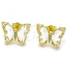Oro Laminado Stud Earring, Gold Filled Style Butterfly Design, with Light Silk Crystal and White Micro Pave, Polished, Golden Finish, 02.341.0055.7