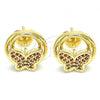 Oro Laminado Stud Earring, Gold Filled Style Butterfly Design, with Garnet Micro Pave, Polished, Golden Finish, 02.156.0453.2