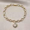 Oro Laminado Fancy Bracelet, Gold Filled Style Heart Design, with White Cubic Zirconia, Polished, Golden Finish, 03.283.0486.08