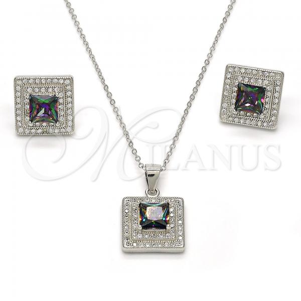 Sterling Silver Earring and Pendant Adult Set, with  Cubic Zirconia and White Micro Pave, Polished, Rhodium Finish, 10.186.0030