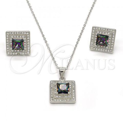 Sterling Silver Earring and Pendant Adult Set, with  Cubic Zirconia and White Micro Pave, Polished, Rhodium Finish, 10.186.0030
