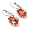 Rhodium Plated Leverback Earring, Teardrop Design, with Rose Peach Swarovski Crystals, Polished, Rhodium Finish, 02.239.0014.2