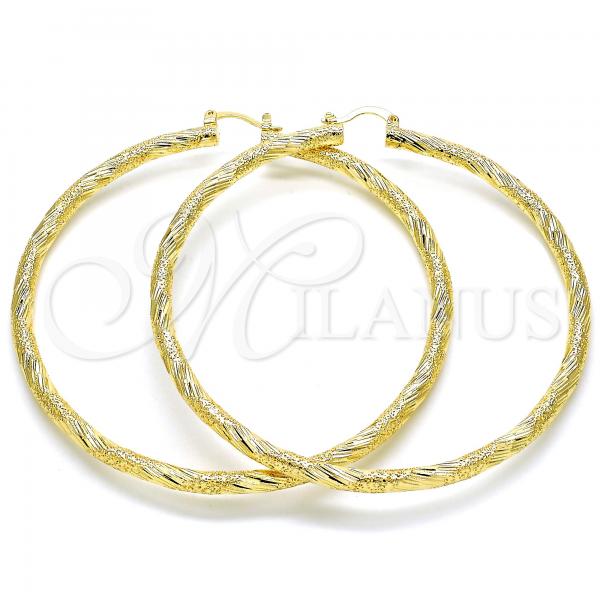 Oro Laminado Extra Large Hoop, Gold Filled Style Hollow Design, Diamond Cutting Finish, Golden Finish, 02.170.0266.80