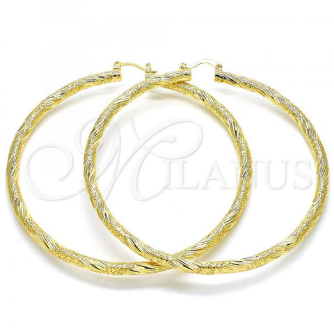 Oro Laminado Extra Large Hoop, Gold Filled Style Hollow Design, Diamond Cutting Finish, Golden Finish, 02.170.0266.80