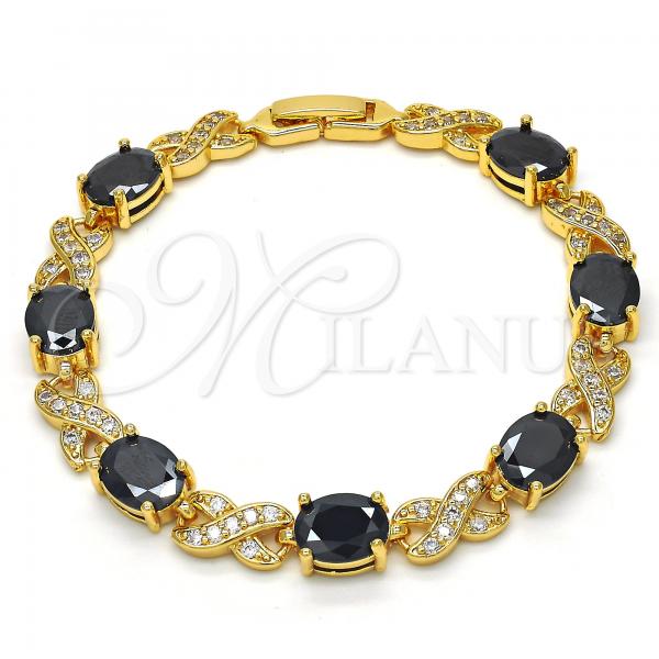 Oro Laminado Tennis Bracelet, Gold Filled Style Hugs and Kisses Design, with Black and White Cubic Zirconia, Polished, Golden Finish, 03.206.0001.9.07