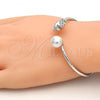 Rhodium Plated Individual Bangle, Butterfly Design, with Crystal Swarovski Crystals and Ivory Pearl, Polished, Rhodium Finish, 07.239.0005.1 (03 MM Thickness, One size fits all)