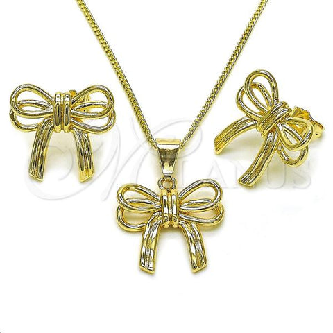 Oro Laminado Earring and Pendant Adult Set, Gold Filled Style Bow Design, Polished, Golden Finish, 10.163.0037