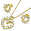 Oro Laminado Earring and Pendant Adult Set, Gold Filled Style Heart Design, with White Cubic Zirconia, Polished, Golden Finish, 10.316.0015