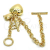 Oro Laminado Charm Bracelet, Gold Filled Style Heart and Love Design, Polished, Golden Finish, 5.004.011.08