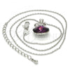 Rhodium Plated Pendant Necklace, Bow Design, with Amethyst Swarovski Crystals and White Micro Pave, Polished, Rhodium Finish, 04.239.0016.2.16