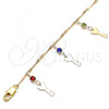 Oro Laminado Charm Anklet , Gold Filled Style key and Rattle Charm Design, with Multicolor Crystal, Polished, Golden Finish, 03.213.0092.1.10