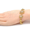 Oro Laminado Fancy Bracelet, Gold Filled Style Flower and Heart Design, with White Cubic Zirconia, Polished, Golden Finish, 03.206.0038.07